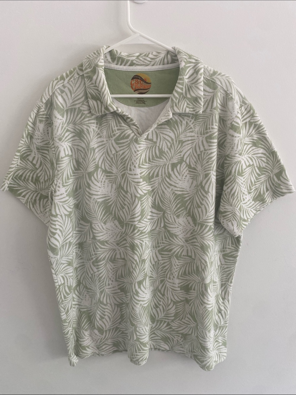 C&C California Terry Towel Fern S/S Polo Shirt Green White Size XXL